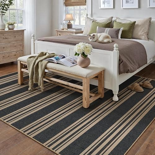 PureCozy Striped Easy Jute 6x9 Area Rugs Black Washable Outdoor Patio Rug for Living Room Indoor Outdoor Carpet Non Slip Office Farmhouse Neutral for Backyard Balcony Porch Bedroom Dining Room - Thumbnail 4