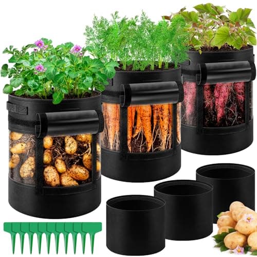 UJG 3 Pack 10 Gallon 360° Visibility Potato Grow Bags with Shading Flap, Plant Grow Bags for Growing Potatoes Heavy Duty Thickened Nonwoven Fabric Gardening Vegetable Growing Bags with Harvest Window - Image 1
