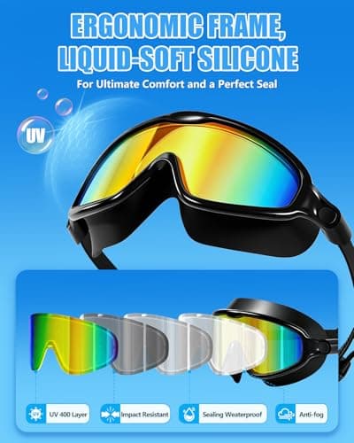 Aegend Swim Goggles for Adult Youth - 2 Pack Wide View Anti-Fog Anti-UV Swimming Goggles for Men & Women (Aqua & Bright Orange) - Thumbnail 3