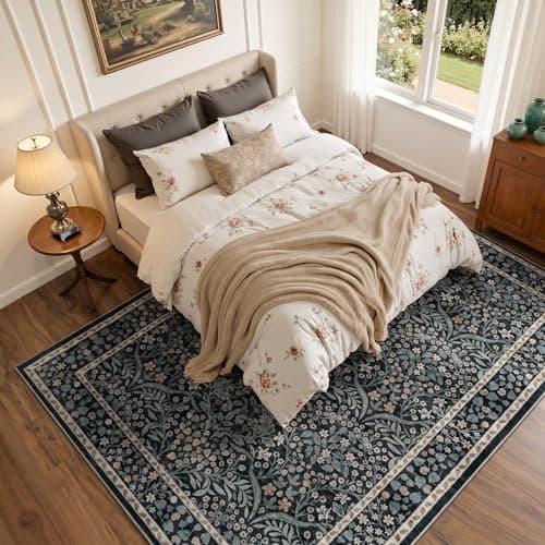 Lofus Black Area Rug 9x12, Washable Large Living Room Rugs Non Slip Low Pile, Boho Floral Carpet for Kitchen Bedroom Dining Room Nursery Home Office, Vintage Farmhouse Forest-Themed Area Rugs - Thumbnail 3