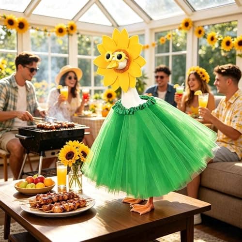 yuboo Summer Porch Goose Outfit, Sunflower Costume Goose Outfit Clothes Headpiece, Glasses, Tutu Skirt for 23in Lawn Garden Yard Porch Goose Outdoor Statues Decor - Thumbnail 2