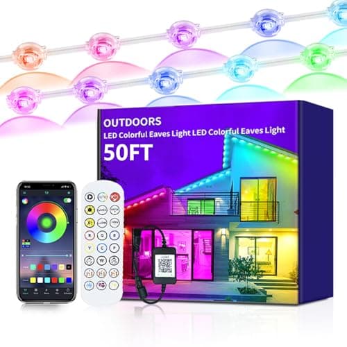 DSXsm Permanent Outdoor Lights,50FT RGB+IC Smart Eaves Lights with 25 LED 16 Million Accurate Color Options Including,IP68 Daily Outdoor Decor Strings for Halloween,Christmas.