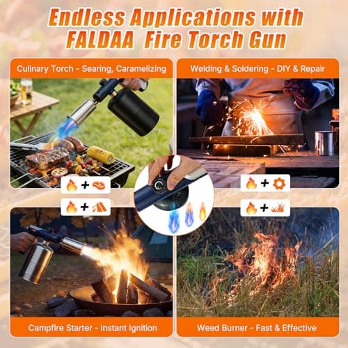 Propane Torch Gun, 3272°F Adjustable Flame with Turbo Turbo Flame, Safety Lock, One-Touch Max Flame Handheld BBQ Torch for Outdoor Cooking, Camping, Grilling & Fire Starter (Tank Not Included) - Thumbnail 5
