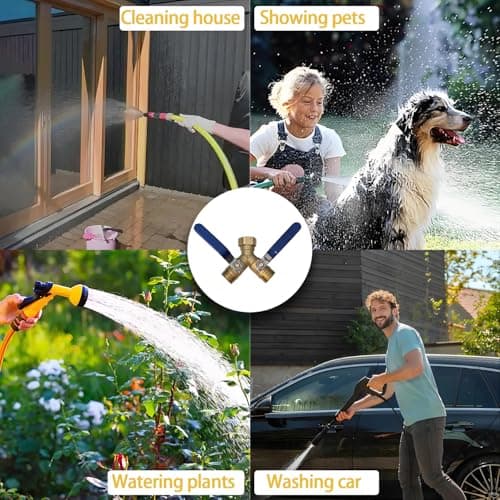 Cbumane Brass Garden Hose Diverter 2-Way Heavy Duty, Y-Valve Hose, Hose splitter,US Gauge Stainless Steel Extended Handle Diverter, 3/4’ GHT Threaded Y-Valve Garden Hose Tap Adapter - Thumbnail 6