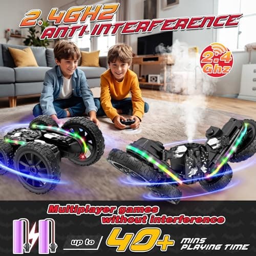 Jimdella RC Cars Toys, 2-in-1 Remote Control Car Transform 4WD with Spray & LED Lights, 2.4GHz Off-Road Stunt Truck for 360° Flips Gift for Boys Age 8-12 (Black) - Thumbnail 3