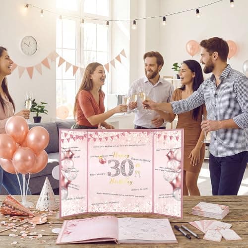 WSICSE 30th Birthday Party Decorations, Rose Gold Happy 30th Birthday Card, Large 30th Birthday Signature Guestbook for Him Her Birthday Party Decor Gifts - Thumbnail 6