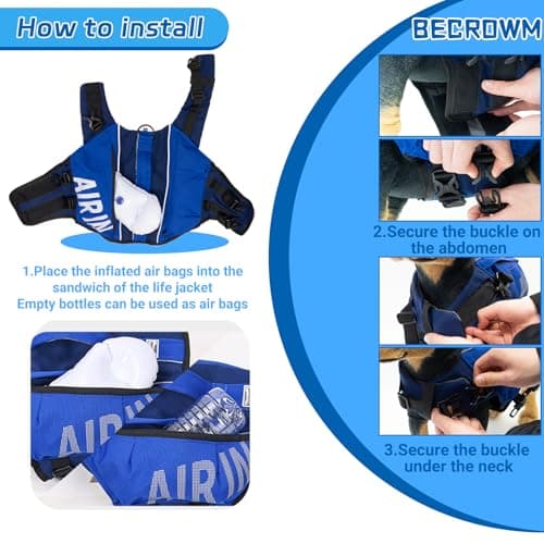 BECROWM Dog Life Jacket Ripstop Dogs Life Vest for Swimming Boating Dog Safety Vest Adjustable Preserver with High Buoyancy and Durable Rescue Handle for Small,Medium,Large Dogs (Medium) - Thumbnail 2