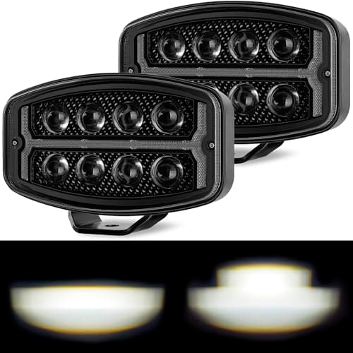 SUFEMOTEC 6x10 Inch 200W LED Headlights, Square Driving Light, 12V-48V, White, High Low Beam, Amber DRL, Aluminum, Truck Exterior Fog Lights