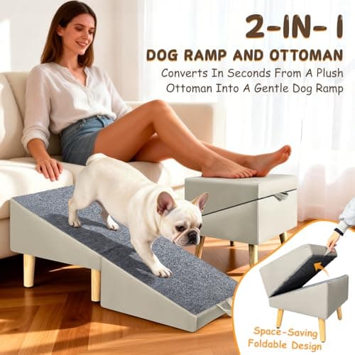 Foldable Lightweight Dog Ramp for Small Dogs - Built-in Pet Stairs for Elderly Small Dogs & Injured Puppies, 13.1'H Pet Ramp for Couch & Low Bed, Multi-Use as Footstool - Thumbnail 2