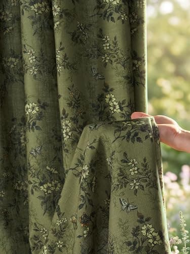 NICETOWN Forest Green Floral Printed Curtains 90 Inches Long