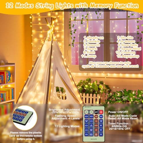 300LED Fairy Lights Twinkle String Light Plug in，99ft Bendable Silver Copper Wire Firefly Lights, 12Modes with Timer Remote，Warm White Decor for Indoor Outdoor Room Wedding Party Christmas - Thumbnail 6
