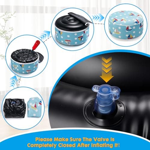 AURASUN Inflatable Outdoor Ottoman Pouf - Portable Footstool with Handle D20” x H10” - Air Pump Included for Outdoor Indoor Use - Comfortable Foot Rest or Seating for Camping or Pool (Navy Blue) - Thumbnail 6