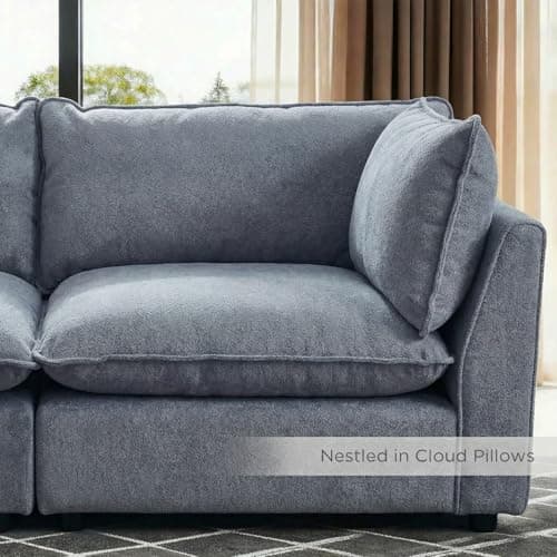 Iroomy Modular Sectional Sofa, U Shaped Chenille Cloud Couch Deep Comfy Seat, 6-Seater Sofas Couches for Living Room, Dusty Blue - Thumbnail 4
