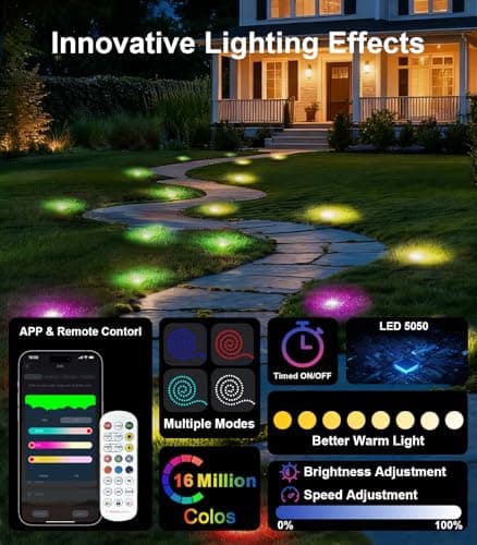 100Ft RGB Ground Lights Outdoor LED Pathway Lights, Multi Color Changing Christmas Decor Waterproof Walkway Lighting for Outside Garden Back Yard Lawn Driveway Patio Landscape Lighting, Smart Control - Thumbnail 4