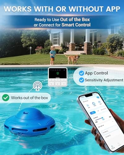 Smart Pool Alarm with App for Inground & Above Ground Pools, Adjustable Sensitivity Water Detection Alarm up to 20x40ft, 85dB+ Safety Alerts for Kids, Pets & Accidental Entry(Blue) - Thumbnail 2