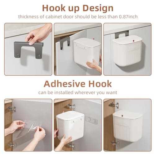 LavStow Kitchen Hanging Trash Can with Lid, Compost Bin for Counter Top or Under Sink, 1.85 Gallon/7L Hanging Garbage Trash Can for Kitchen RV Bathroom Office - Thumbnail 4