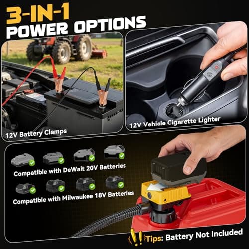 Ecarke 5 GPM Cordless Fuel Transfer Pump for Gasoline Diesel, Portable Gas Can Pump with Auto Shut-Off & Beep Alert, Compatible with DeWalt 20V & Milwaukee 18V Batteries, 51" Hose & 5 Adapters - Thumbnail 5