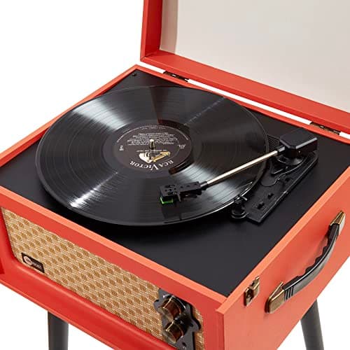 Arkrocket 3-Speed Bluetooth Record Player Retro Turntable with Built-in Speakers Rocket Moving Magnet Cartridges and Removable Legs (Orange) - Thumbnail 4