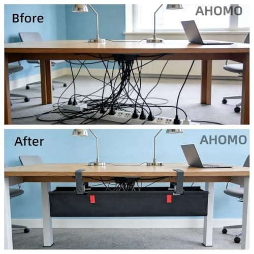 AHOMO [Upgraded] Under Desk Cable Management, 28" Cord Organizer,with Silicone Pads (No Scratch!),16 Cable Ties, Washable PE Honeycomb Base,Fits Any Desk 0-2.1",No Stinky Cardboard! Black 28"L x 6.0"W - Thumbnail 2
