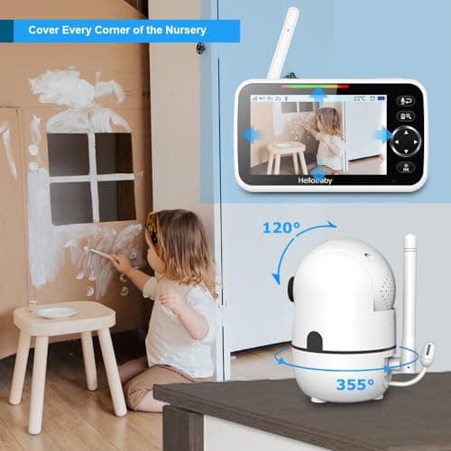 HelloBaby 5" Screen Baby Monitor with 3 Cameras - No WiFi HB6550 Video Baby Monitor, 1000ft Long Range, ECO, 26 Hour Battery, Pan-Tilt-Zoom Night Vision, Temperature Sensor & 2-Way Audio, 8 Lullabies - Thumbnail 5