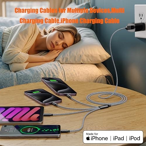 Multi Charging Cable 4ft 2Pack, Doub Tyep-C 4 in 1 Charging cable Nylon Braided Lightning iPhone Charger,Universal Charger Phone Cord With Type-C,Micro USB,IP Port for iPhone17-5/Android -Black Grey - Thumbnail 2