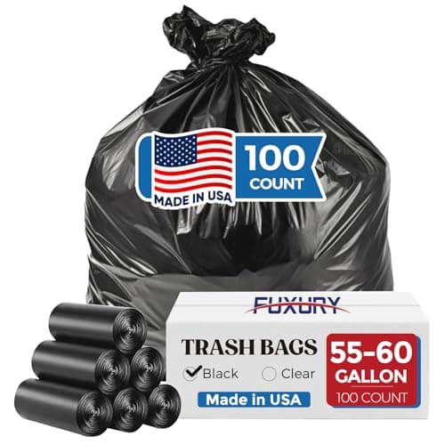 Fuxury 60 Gallon Trash Bags Medium Duty, 100 Count Garbage Bags, 38 x 58" Extra Large Black Trash Bags, 0.9 Mil Plastic Bags for Serious Garbage Cleanup, Made in USA - Image 1