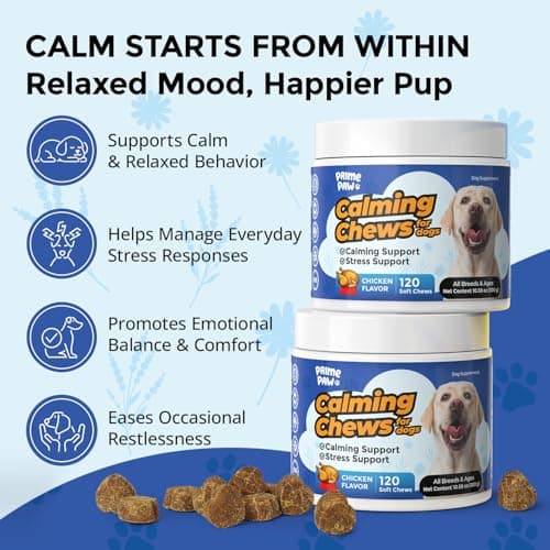 PrimePaw Calming Chews for Dogs L-Theanine L-Tryptophan Phosphatidylserine Valerian Chamomile Passion Flower Non-Sedating Relaxation Support All Breeds Puppy Adult Senior Chicken Flavor 120 Soft Chews - Thumbnail 3