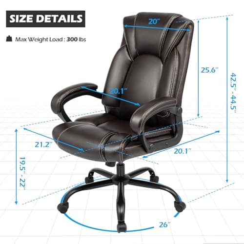 OUTFINE Office Chair Executive Office Chair Desk Chair Computer Chair with 5-Year hydrolysis-Resistant Leather Spring Cushion Ergonomic Support Tilting Function Upholstered in Bonded Leather (Brown) - Thumbnail 3