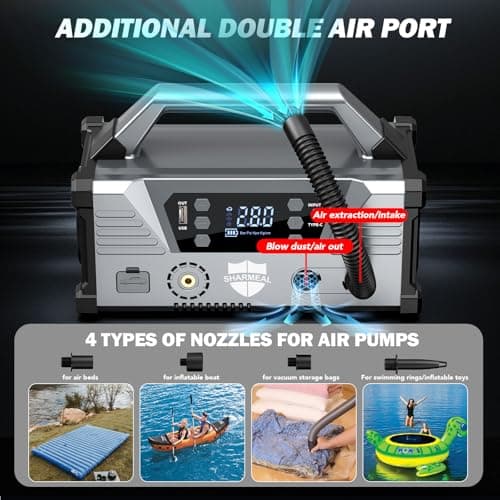Sharmeal Jump Starter with Air Compressor，9000A Car Battery Jump Starter (All Gas/12.0L Diesel)，200PSI Car Battery Jumper Starter Portable 12V Jump Box with Jumper Cables, LED Light - Thumbnail 4