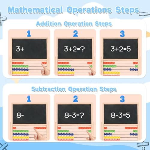 Wooden Abacus for Kids Math Games for Kids 3-5 4 5-7 6-8 Counters Toys with Double-Sided Whiteboard Blackboard and Magnetic Number Cards 1-100 Educational Counting Math Manipulatives 1st 2nd grade - Thumbnail 4
