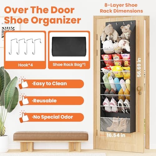 ZATOCL 8-Tier Over The Door Organizer, Space Saving Hanging Shoes Organizer and Storage Unit, Organizer for Closet, Bedroom, Entryway, Black - Thumbnail 2