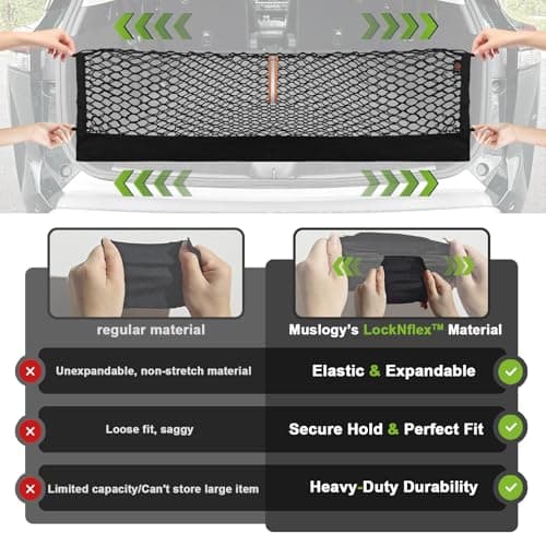 Muslogy Truck Bed Cargo Net Trunk Netting Compatible with 2024-2026 GMC Acadia | Chevy Traverse | 2025+ Buick Enclave Accessories, Pickup Cargo Organizer SUV Sedan Storage Net w/Heavy Duty Carabiners - Thumbnail 5