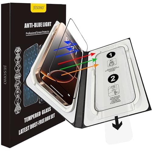 JESOHO Screen Protector for iPhone 16 pro & iPhone 17 Blue Light Block,Military-Grade Shatterproof HD Tempered Glass with Easy Installation Tray,Touch Sensitive, 9H Hardness, Anti-Scratch,2 Pack - Image 1