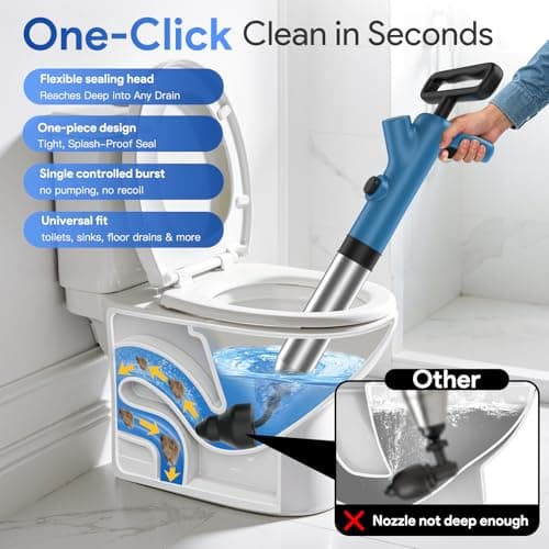 Granarbol High Pressure Toilet Plunger, Air Drain Blaster with Real-Time Gauge,Heavy Duty Toilet Auger & Drain Snake-Clog Remover for Toilets, Sinks, Floor Drains (Blue) - Thumbnail 3