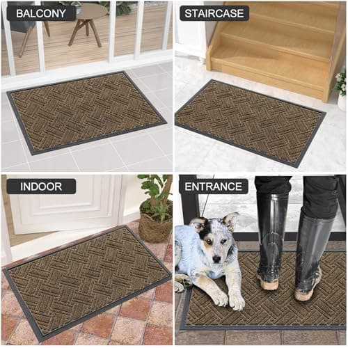 OLANLY Indoor Outdoor Mat, Sturdy Natural Rubber Floor Mat, Non Slip Low Profile Waterproof Doormat, and Stain Front Door Mats, Easy Clean Patio Entrance Mat, 30''x17'', Brown - Thumbnail 6