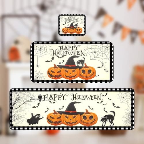 Btysun Halloween Door Mat, Kitchen Rug Halloween Decorations Kitchen Decor Gifts for Women Bathroom Rugs Area Home Decor Pumpkin Spider Web Ghost Decorations - Image 1