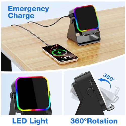 TARKARI Wireless Induction Speaker, 5 in 1 Bluetooth Speaker, Emergency Charging 360° Rotation Cell Phone Stand Compatible with iPhone Android iPad Samsung, Birthday Gifts for Men Women - Thumbnail 3