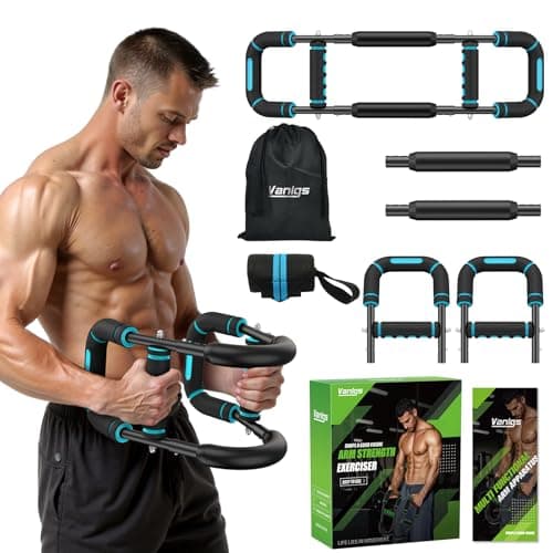 Vanlgs Twister Arm Trainer for Men, Chest Workout Equipment 5-Level Adjustable (40-130lb) with Ergonomic 27° Targets Biceps/Clip/Thigh, Portable Exerciser for Home Gym Travel Fitness, Blue - Image 1