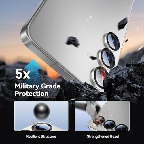HelloDeere for Samsung Galaxy S25 Camera Lens Protector, Easy Installation, Perfect Fit, 9H Shatterproof Tempered Glass with Aluminum Metal Circle Camera Protector, Case Friendly, Silver Shadow - Thumbnail 3