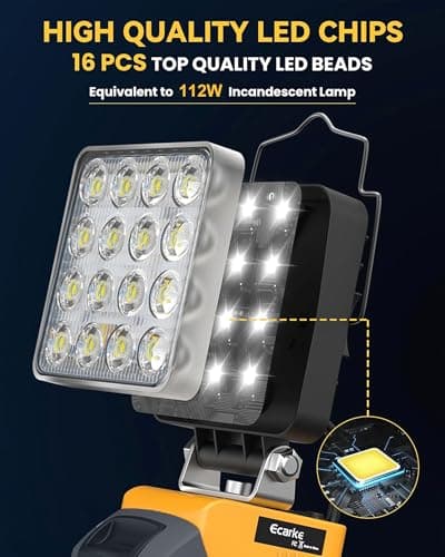 LED Work Light Compatible with DeWALT 20V Battery, 112W 11200LM,Tool Only - Thumbnail 6
