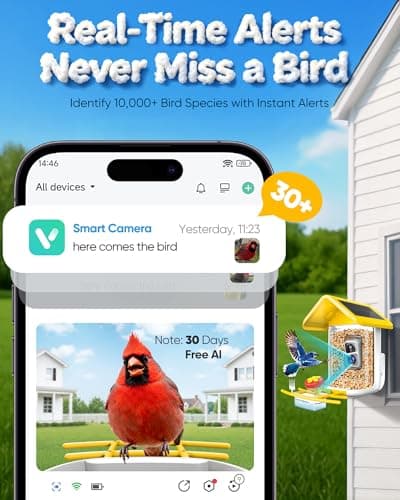 Bird Feeder with Camera Solar Powered - Smart Bird Feeder Camera 2K HD Live Stream, 5MP Photos, AI Identification for Backyard, 2.4Lb Large Capacity, Gifts for Mom Dad, Yellow White - Thumbnail 3