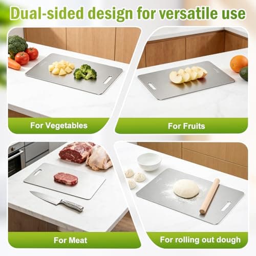 Titanium Cutting Board, 100% Pure Titanium Cutting Boards for Kitchen, Cutting Boards Non Toxic for Separating Raw Meat, Vegetables and Fruits, Dishwasher Safe & Knife Friendly(14"L x 10"W) - Thumbnail 5