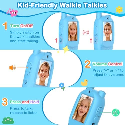 Video Walkie Talkies for Kids, 2 Pack Rechargeable HD Screen Walkies Talkies with 600 FT Outdoor Range, Voice Changer, Watch Straps & Lanyards – Camping Trips Gift for Boys Girls Ages 3-12 (Blue) - Thumbnail 6