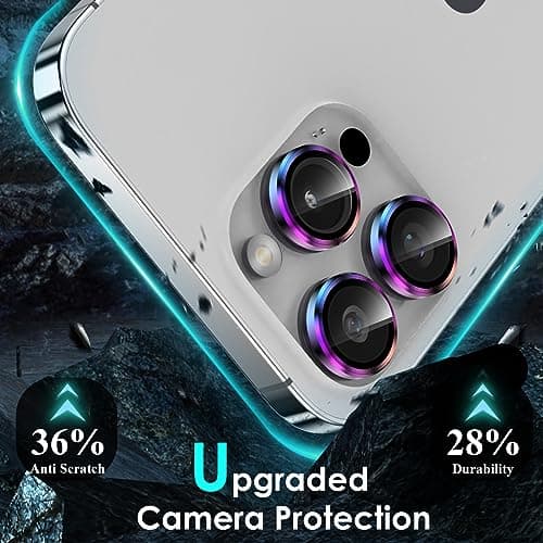 YWXTW CameraLens Protector,[1 Step Installation Tray] Tempered Glass Screen Metal Individual Cover Accessories Case Friendly (Multi-Coloured Titanium) (iPhone 15 Pro/15 Pro Max) - Thumbnail 3