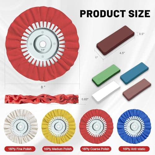 8" Airway Buffing Wheel, 9Pcs Aluminum Polishing Wheel Kit for Angle Grinder, Polishing Compound and Metal Polishing Pads for Stainless Steel Chrome Car Polish Mirror Finish (5/8" Arbor Hole) - Thumbnail 2