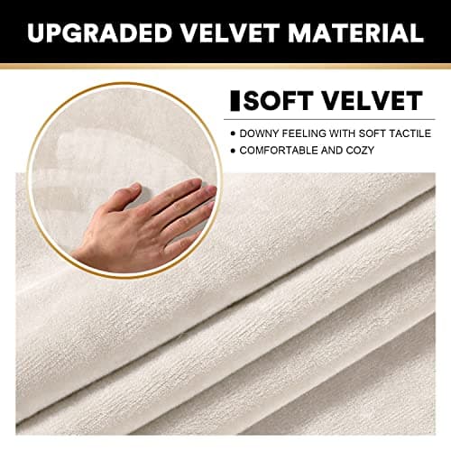 PrinceDeco 4 Piece Luxury Thick Velvet Sofa Covers（2 Base Cover Plus 2 Seat Cushion Covers） Couch Covers for 2 Cushion Couch Sofa Couch Cover for Dogs, Machine Washable(Loveseat, Ivory) - Thumbnail 4