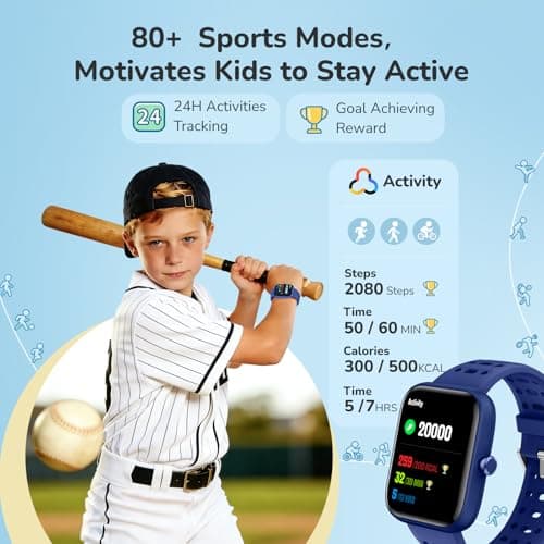 Smart Watch for Kids, Kids Smart Watch with Sleep, Heart Rate Monitor & Fitness Tracker, Kid Watch with Puzzle Games, Sports Modes & DIY Dials, Kid's Gifts for Birthday, Children's Day, Reward-Blue - Thumbnail 4