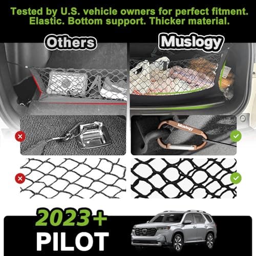 Muslogy Truck Bed Cargo Net Trunk Netting Compatible with Honda Pilot 2023-2026 | 2026+ Passport Accessories, Pickup Cargo Organizer SUV Sedan Storage Net w/Heavy Duty Carabiners - Thumbnail 4