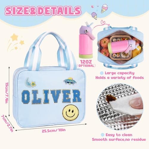 Individz Custom Insulated Lunch Bag Box for Girls Boys, Nylon Lunch Box with Name, Personalized Preppy Portable Lunch Boxes, Back to School Gifts for School Office Picnic Party Travel (Lunch-Blue) - Thumbnail 4