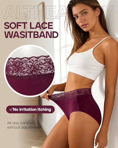 Altheanray Womens Underwear Cotton Panties for Women High Waisted Lace Ladies Briefs Hipster Breathable Soft Bikini Panty 5 Pack（AWB6007M-Multi Color5） - Thumbnail 5